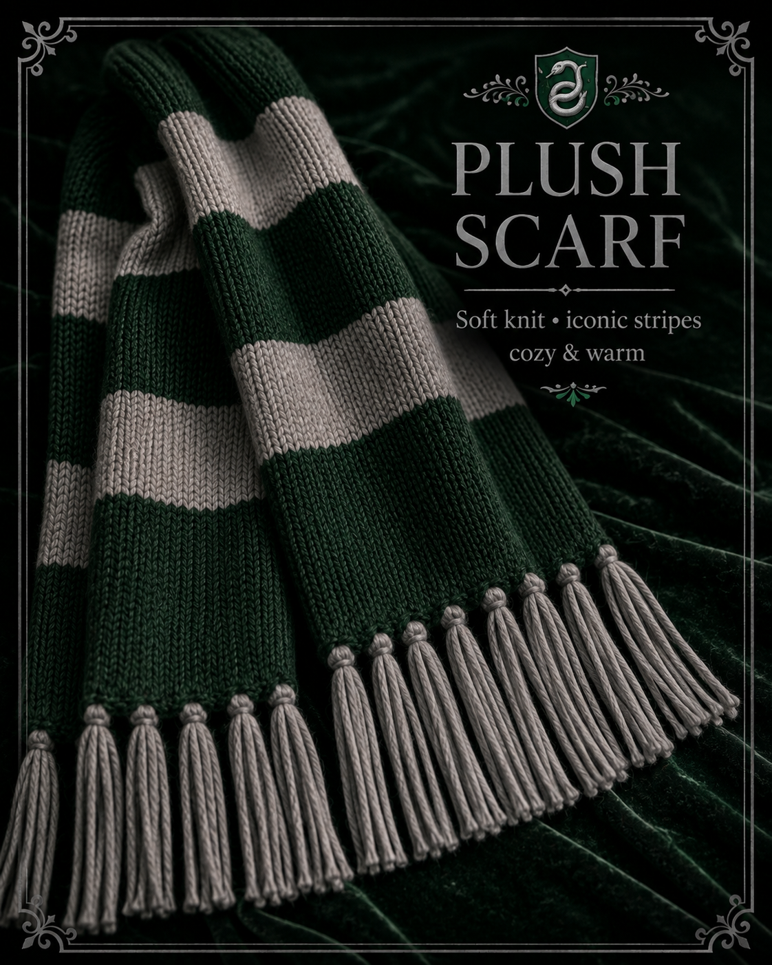 Slytherin plush scarf detail